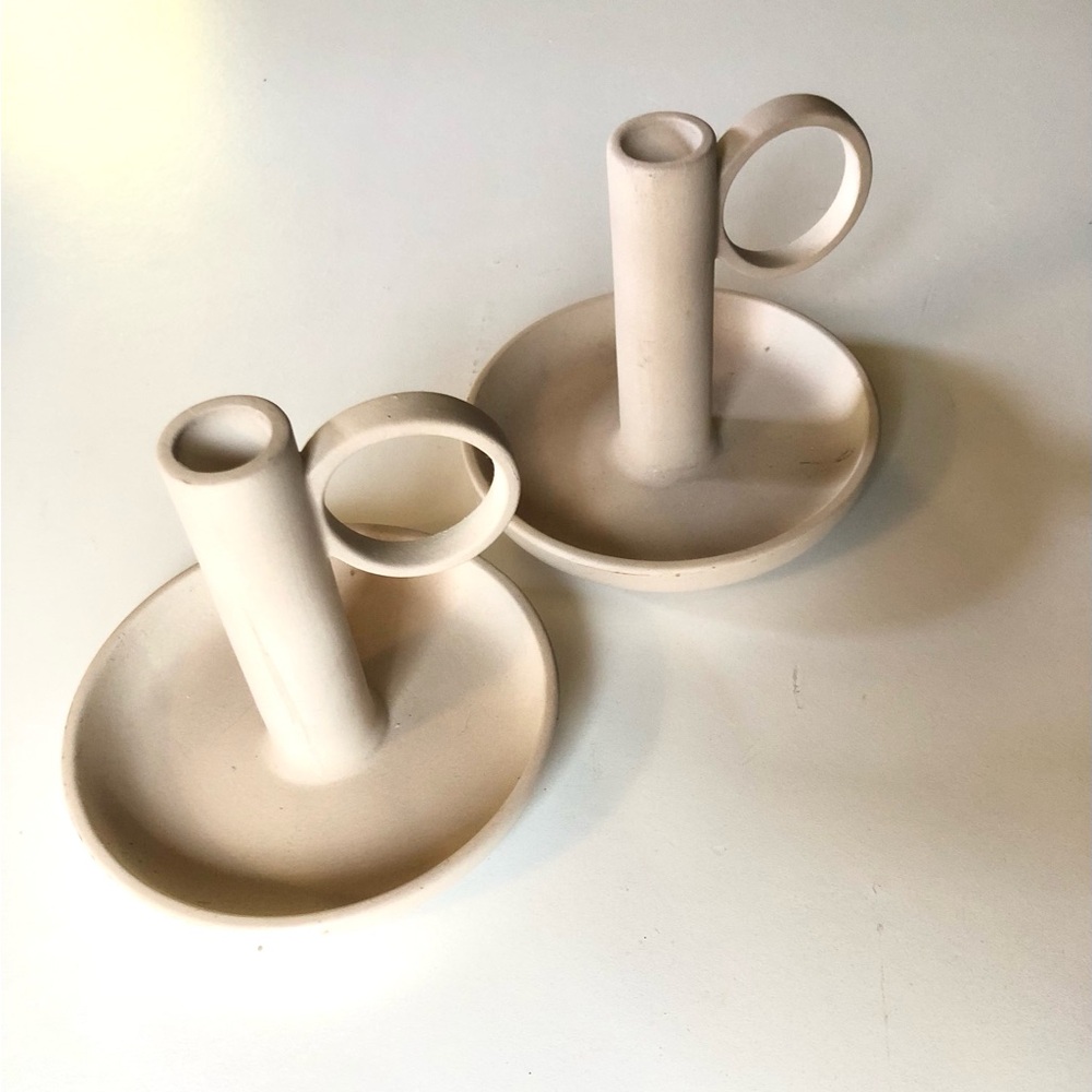 H&M stoneware candle stick holders